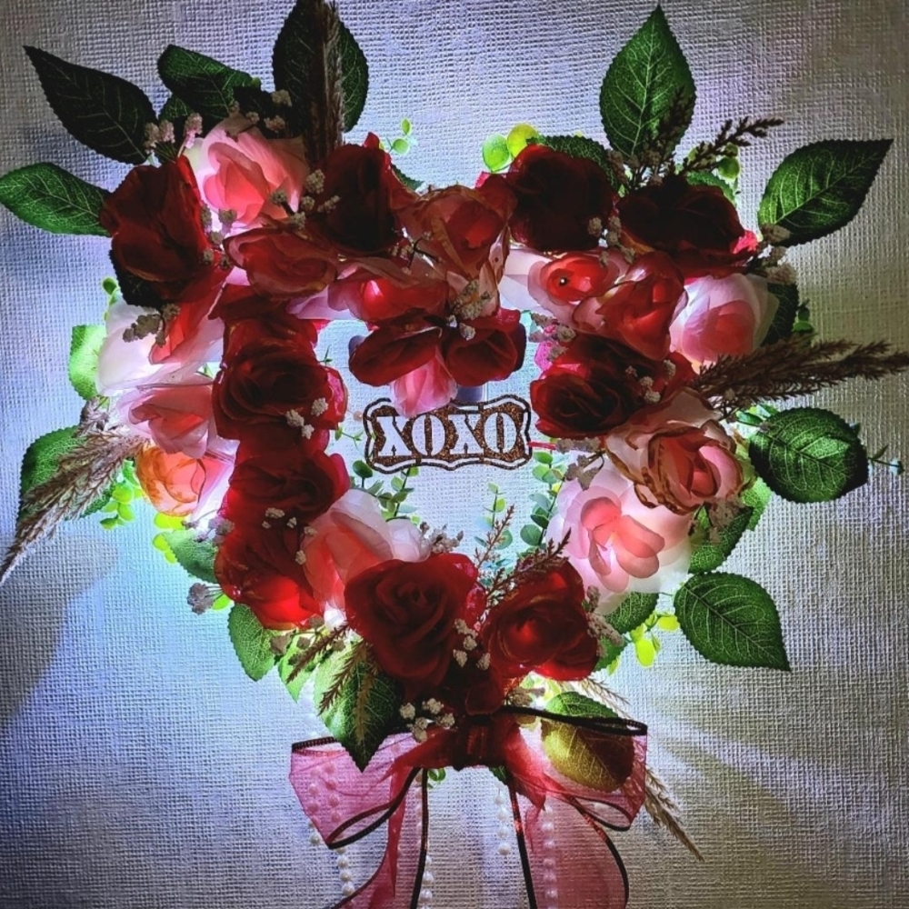 Heart-Shaped Floral Wreath with LED Lights